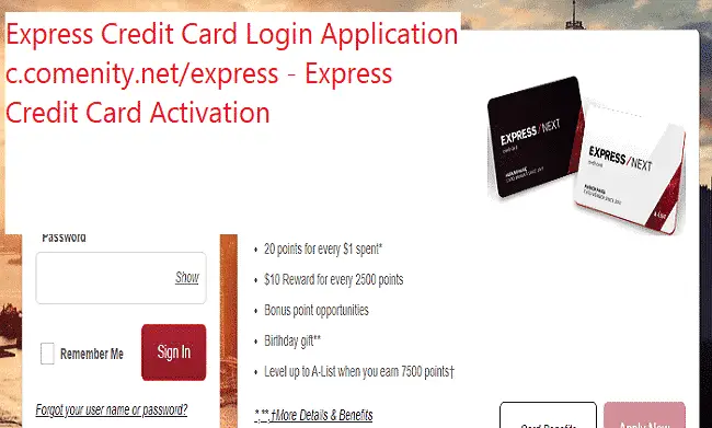 Express Credit Card Login Application At c.comenity.net/express - Express Credit Card Activation